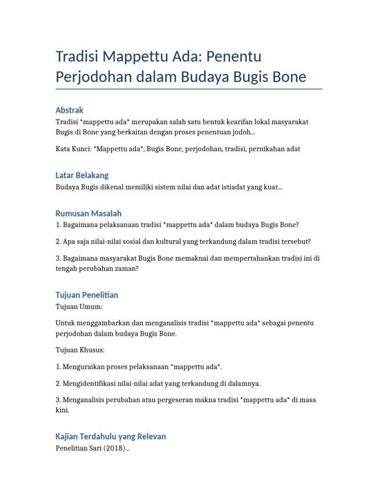 Tradisi Mappettu Ada dalam Perjodohan Bugis | PDF