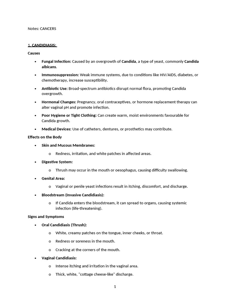 Notes Cancers | PDF | Candidiasis | Breast Cancer