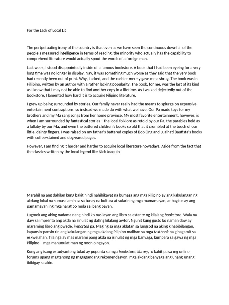 For The Lack of Local Lit | PDF | Philippines