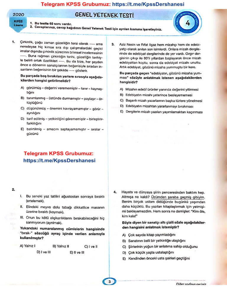 Kpss Genel Yetenek Genel Kultur Test Sorulari Ve Cevaplari 7 | PDF