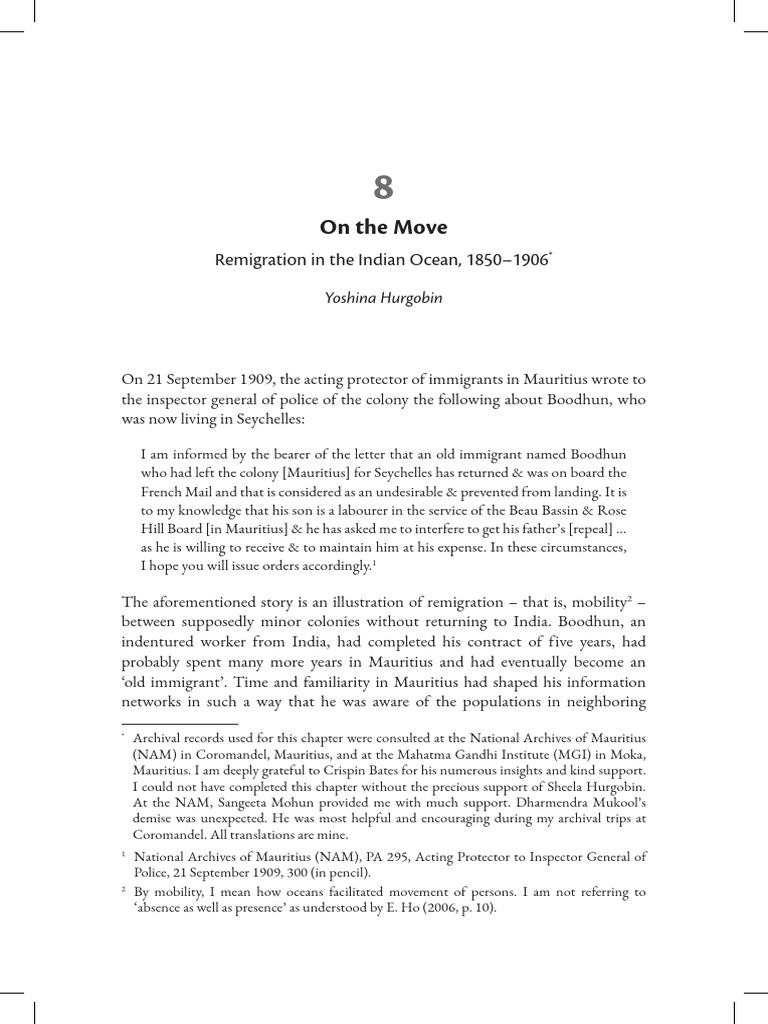 Remigration in the Indian Ocean, 1850-1906 | PDF | Mauritius