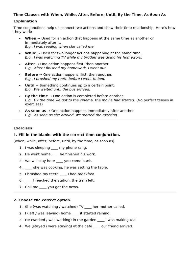 Time Clauses Exercises b1 | PDF | Coffeehouse