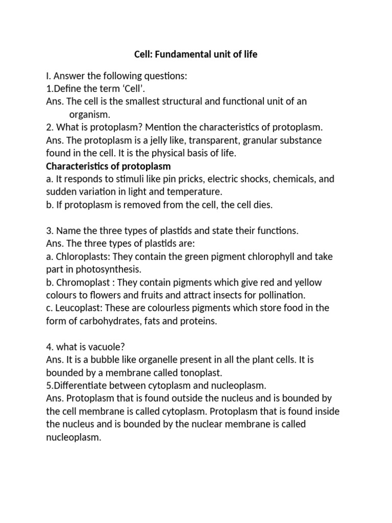 Cell: Fundamental Unit of Life | PDF | Cell (Biology) | Vacuole