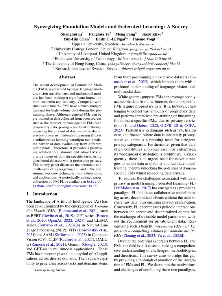 Advances and Open Challenges in Federated Learning With Foundation ...