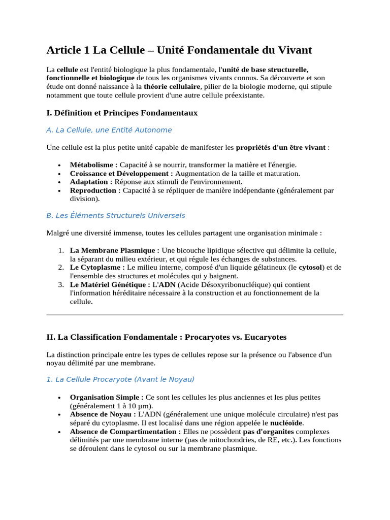 Définition de la Cellule en Biologie | PDF | Cellule (Biologie) | Noyau ...