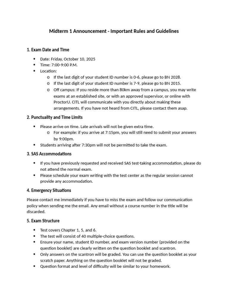 Midterm 1 Exam Rules and Guidelines | PDF