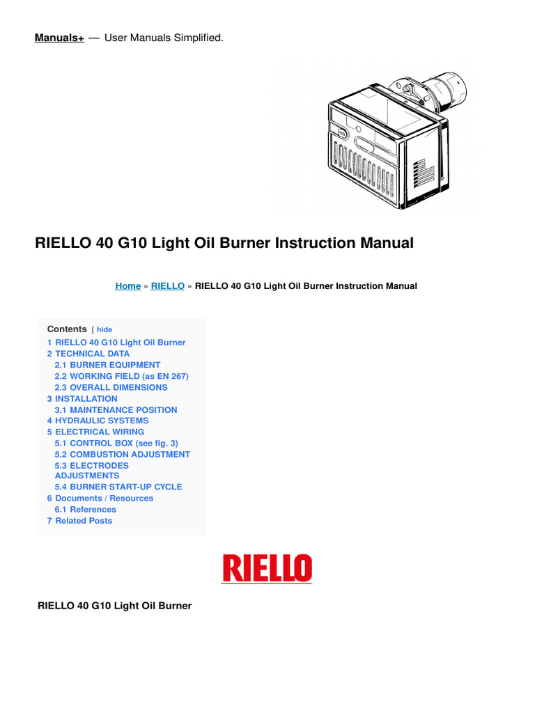 RIELLO 40 G10 Oil Burner Manual | PDF | Electrical Connector | Pump