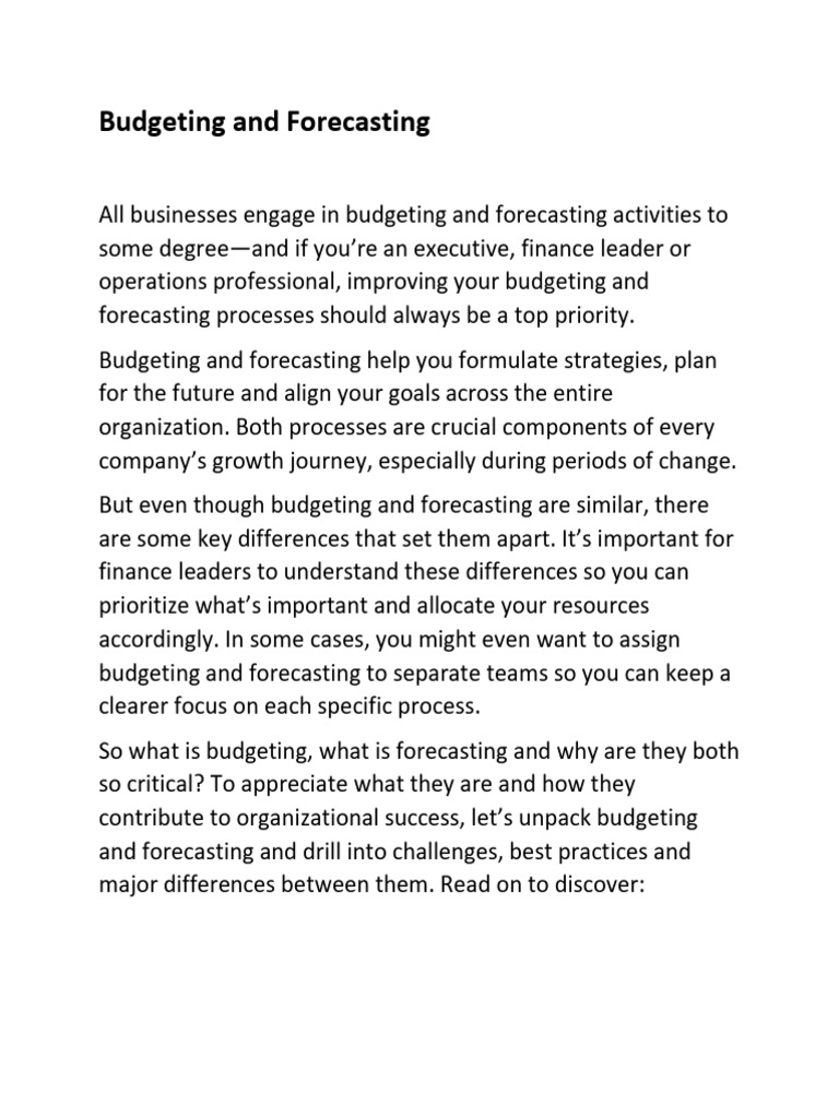 Budgeting and Forecasting Essentials | PDF | Budget | Forecasting