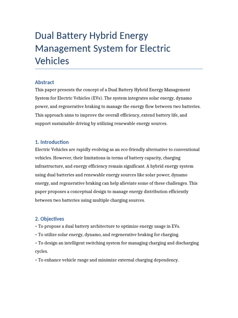 Dual Battery System for EV Energy Management | PDF | Electric Vehicle ...