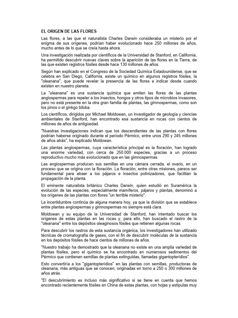 Origen y evolución de las flores | PDF | Flores | Plantas
