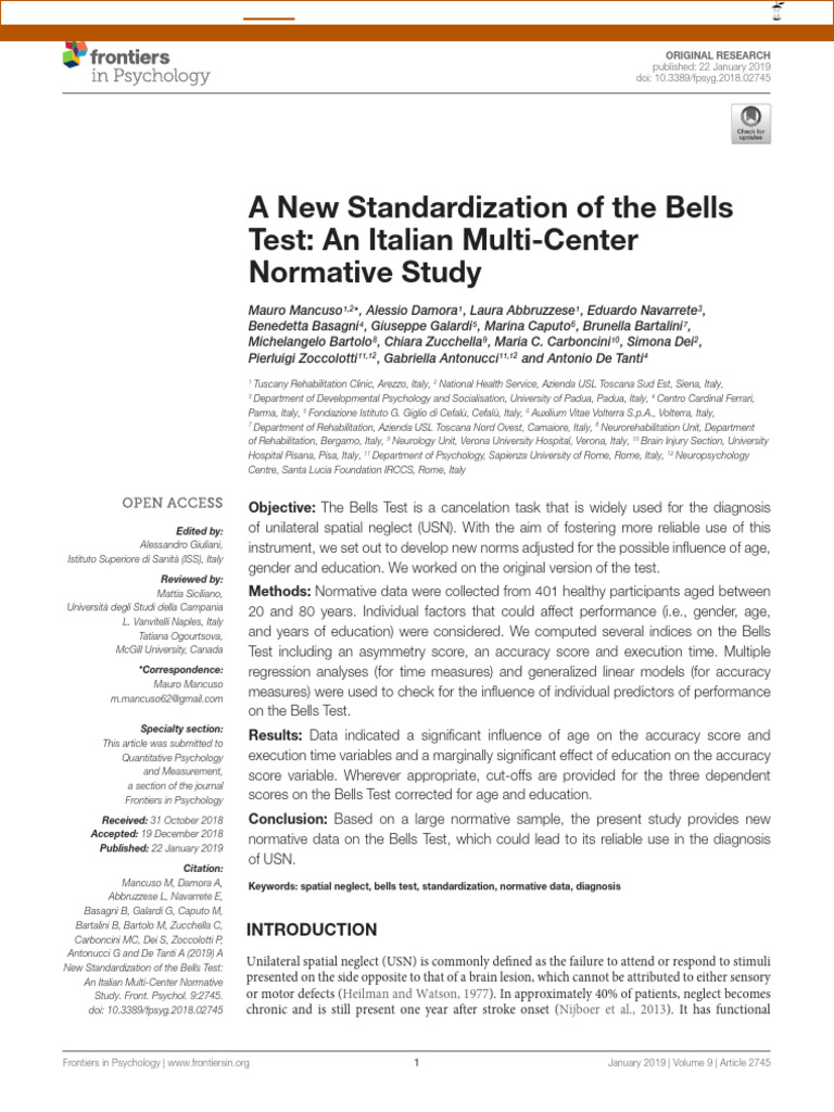 Standardization of the Bells Test | PDF | Dependent And Independent ...
