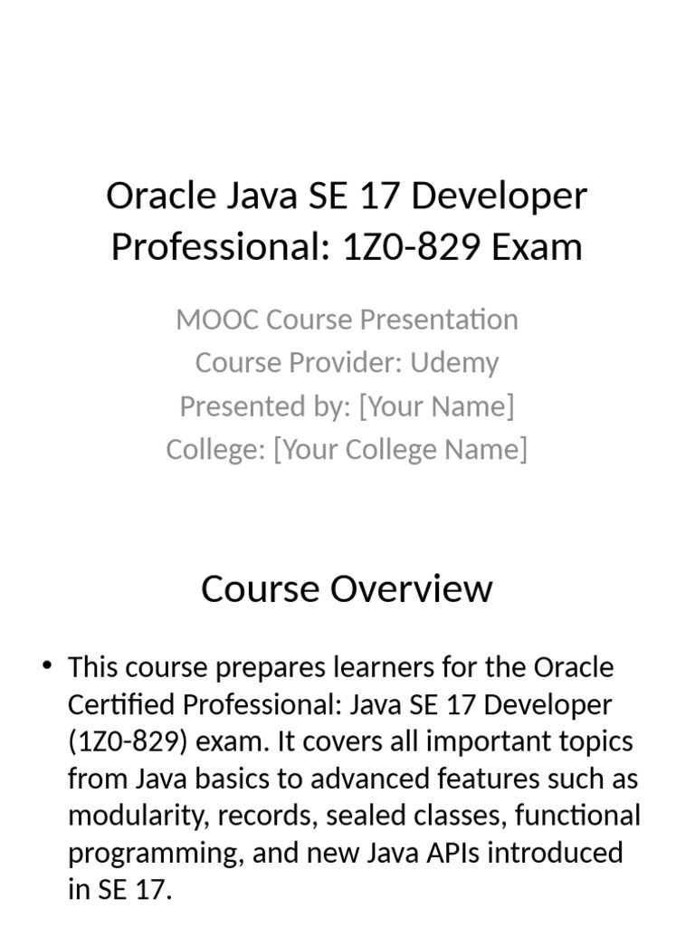 Oracle Java SE17 MOOC Presentation | PDF