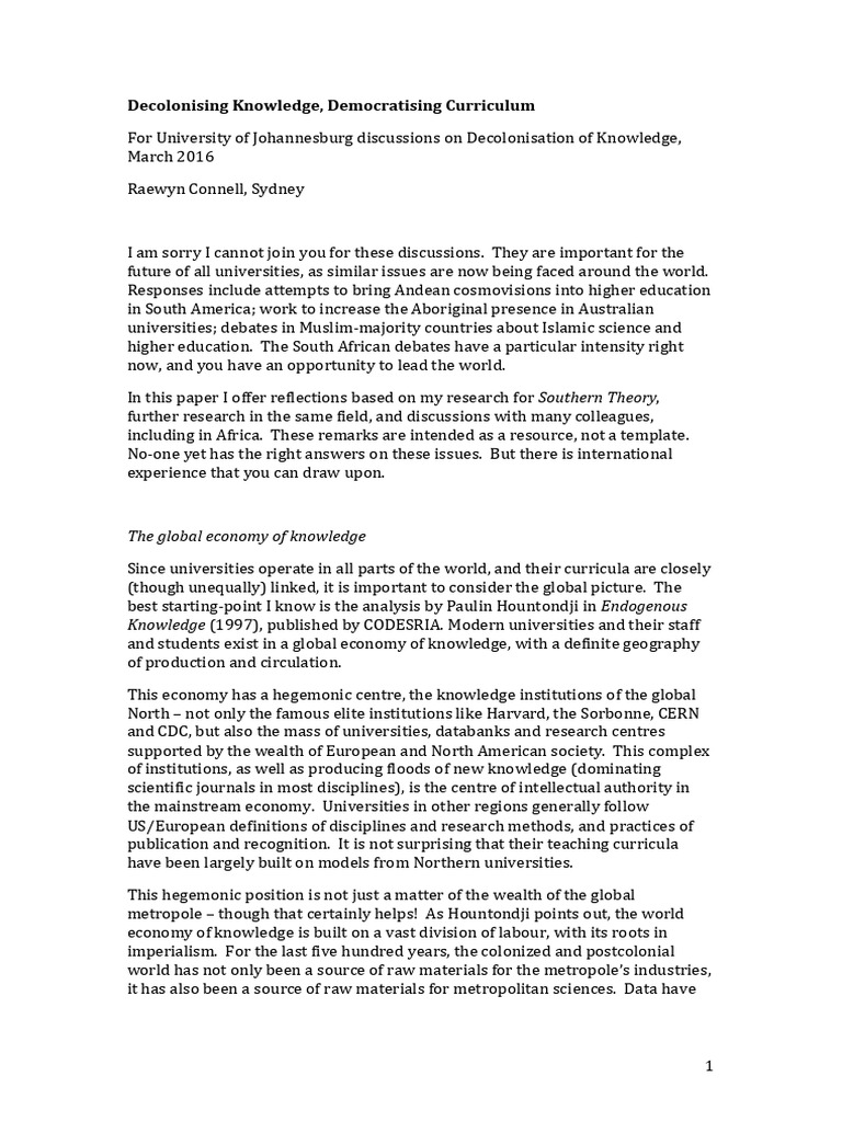 Connell PDF Knowledge Sociology