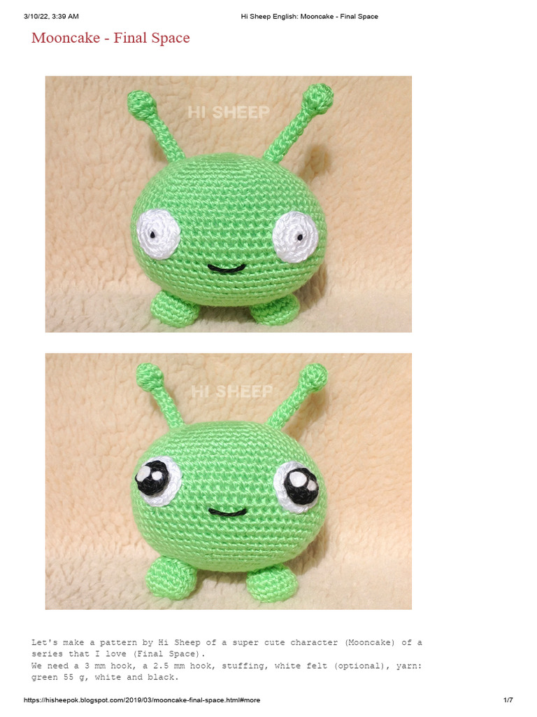 Crochet Pattern for Mooncake | PDF | Textile Arts | Figured Fabrics