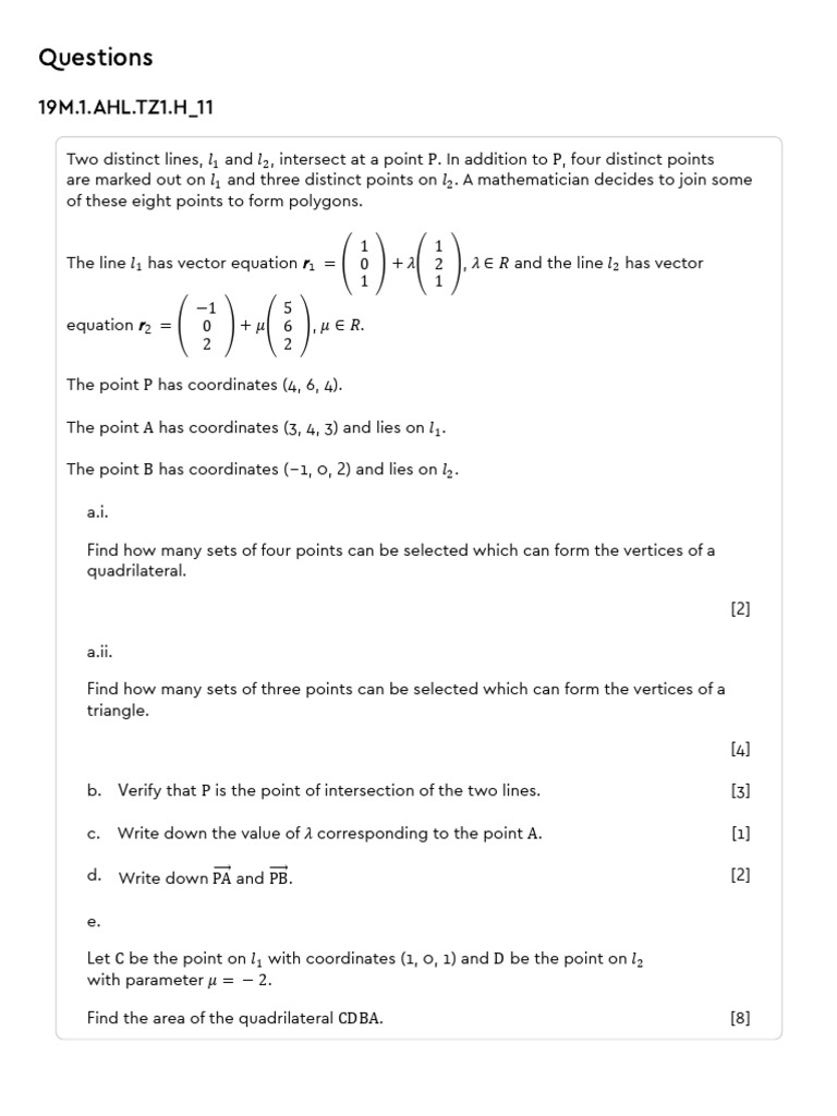 HL 1.10 To 1.13 HL Math Past Paper No Markscheme | PDF | Complex Number ...