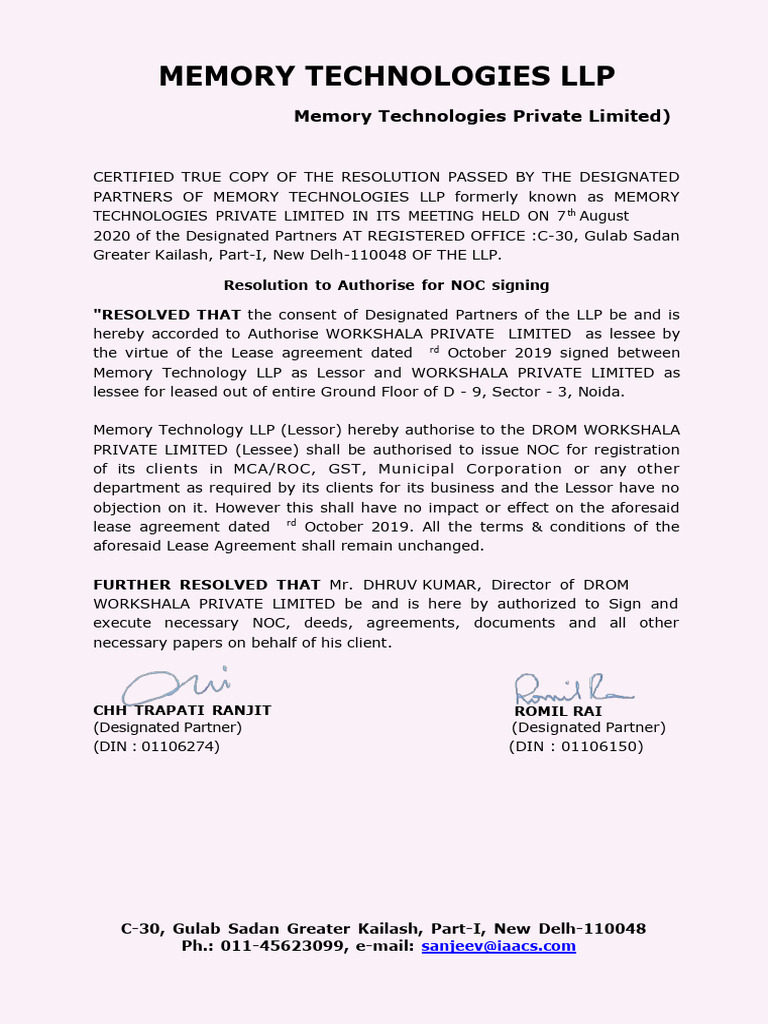 LLP Resolution for NOC Authorization | PDF