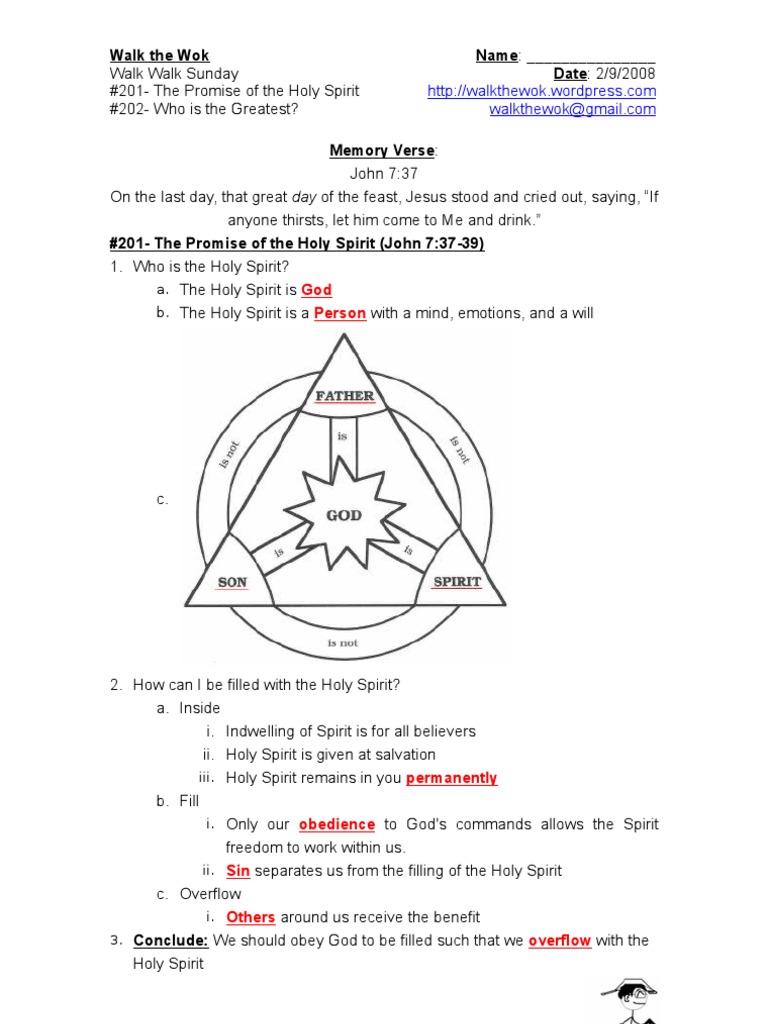 Bible Study Handout "The Promise of the Holy Spirit" and "Who is the