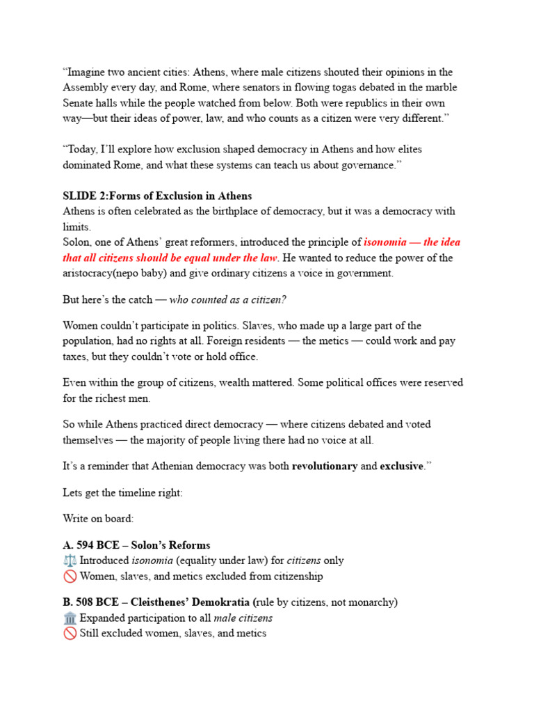 Note On Ancient Athens and Roman Republic | PDF | Citizenship | Democracy