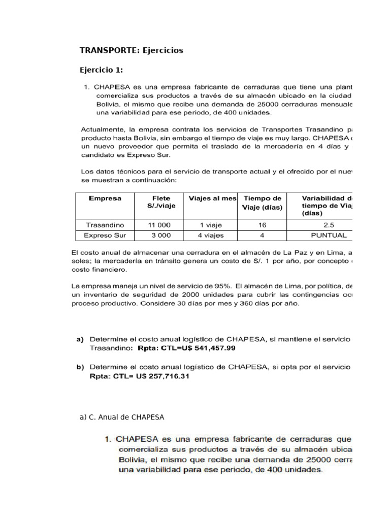 Ejercicios de Cálculo Logístico y Transporte | PDF | Gestión de la ...