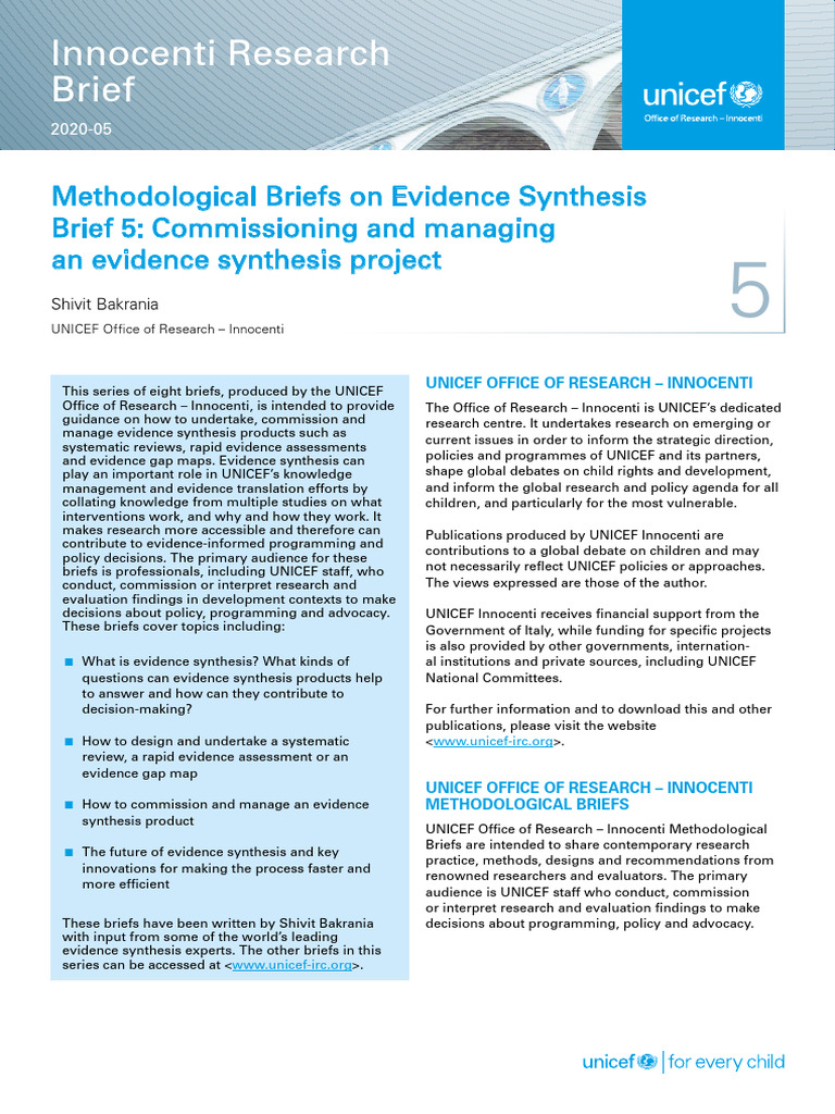 UNICEF Methodological Briefs Evidence Synthesis Brief 5 2020 | PDF ...