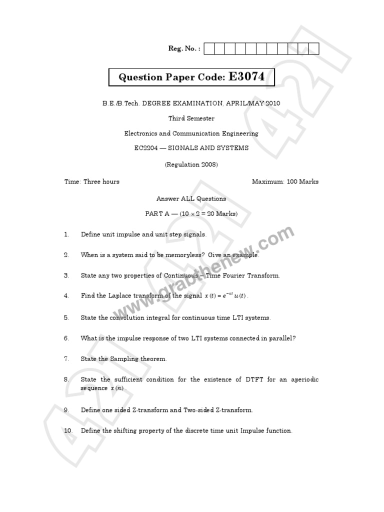 EC2204 Signals and Systems Exam Guide | PDF | Laplace Transform ...