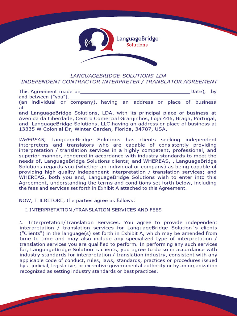Interpreter/Translator Agreement Template | PDF | Breach Of Contract ...