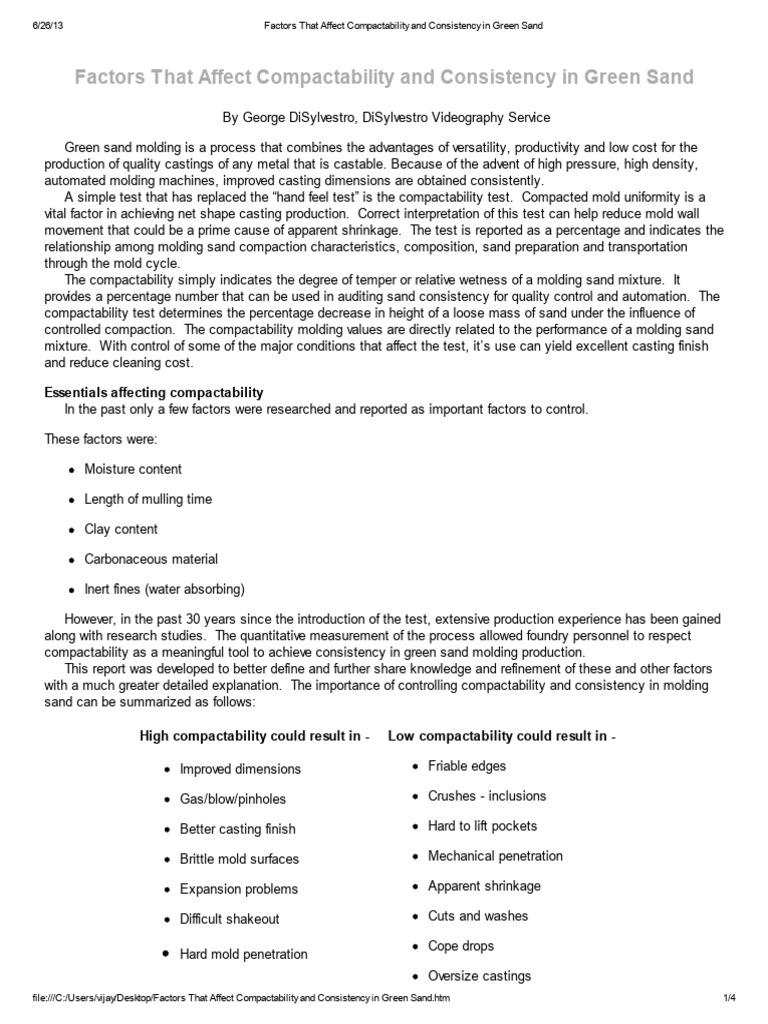 Factors That Affect Compactability and Consistency in Green Sand | PDF ...