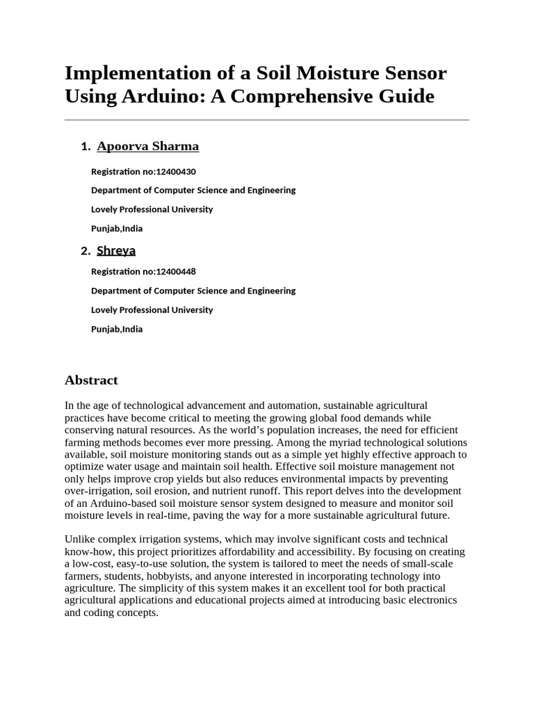Arduino Soil Moisture Sensor Guide | PDF | Arduino | Agriculture