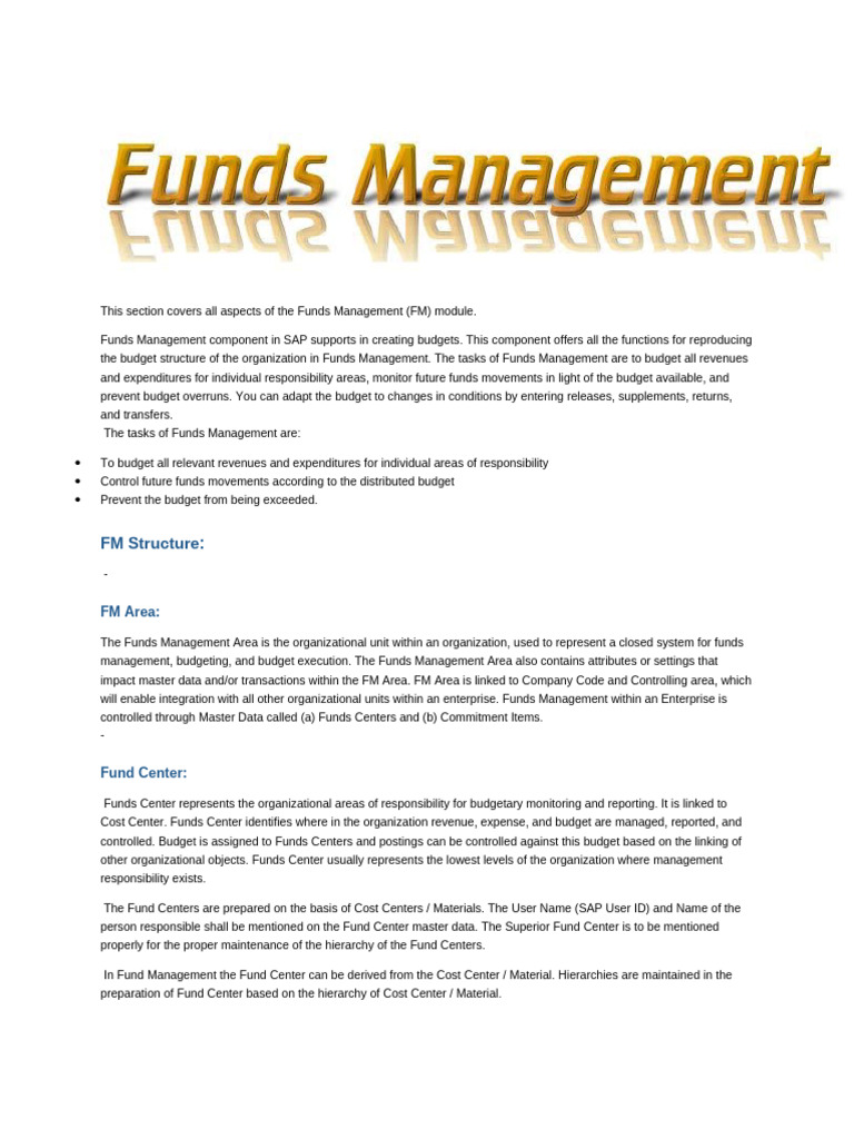 SAP Funds Management Module Overview | PDF | Budget | Expense