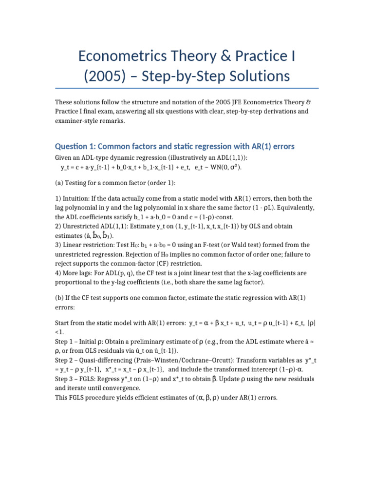Step-by-Step Econometrics Solutions | PDF | Vector Autoregression ...
