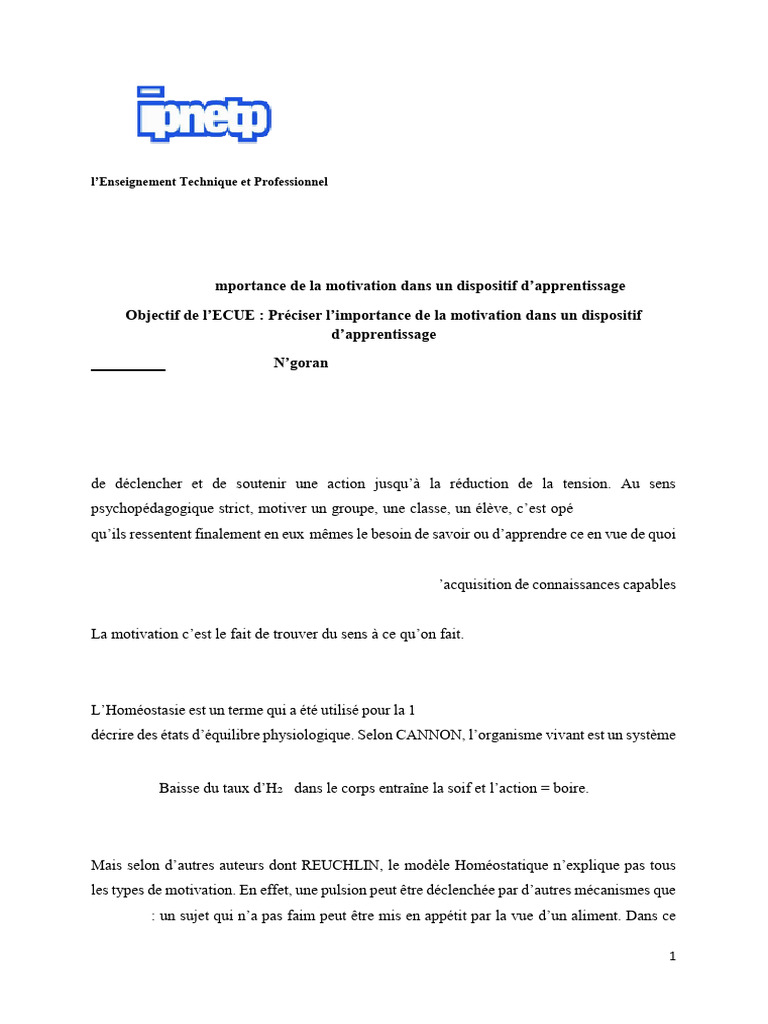 Gestion de la motivation en classe | PDF | Motivation | Motivant