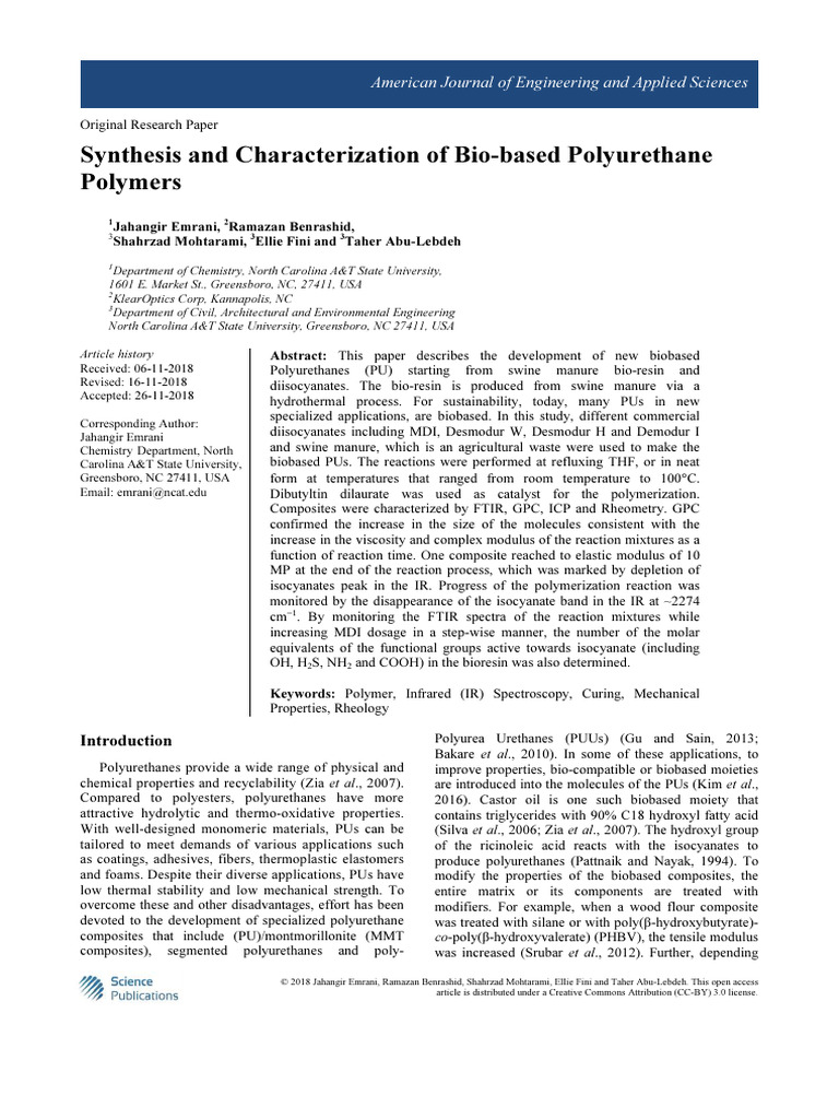 Synthesis and Characterization of Bio Ba | PDF | Polyurethane ...
