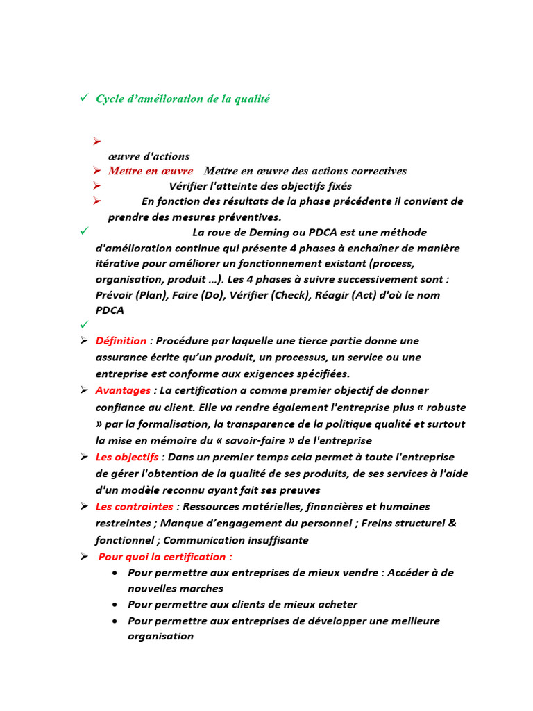 Gestion et amélioration de la qualité | PDF | Management de la qualité ...