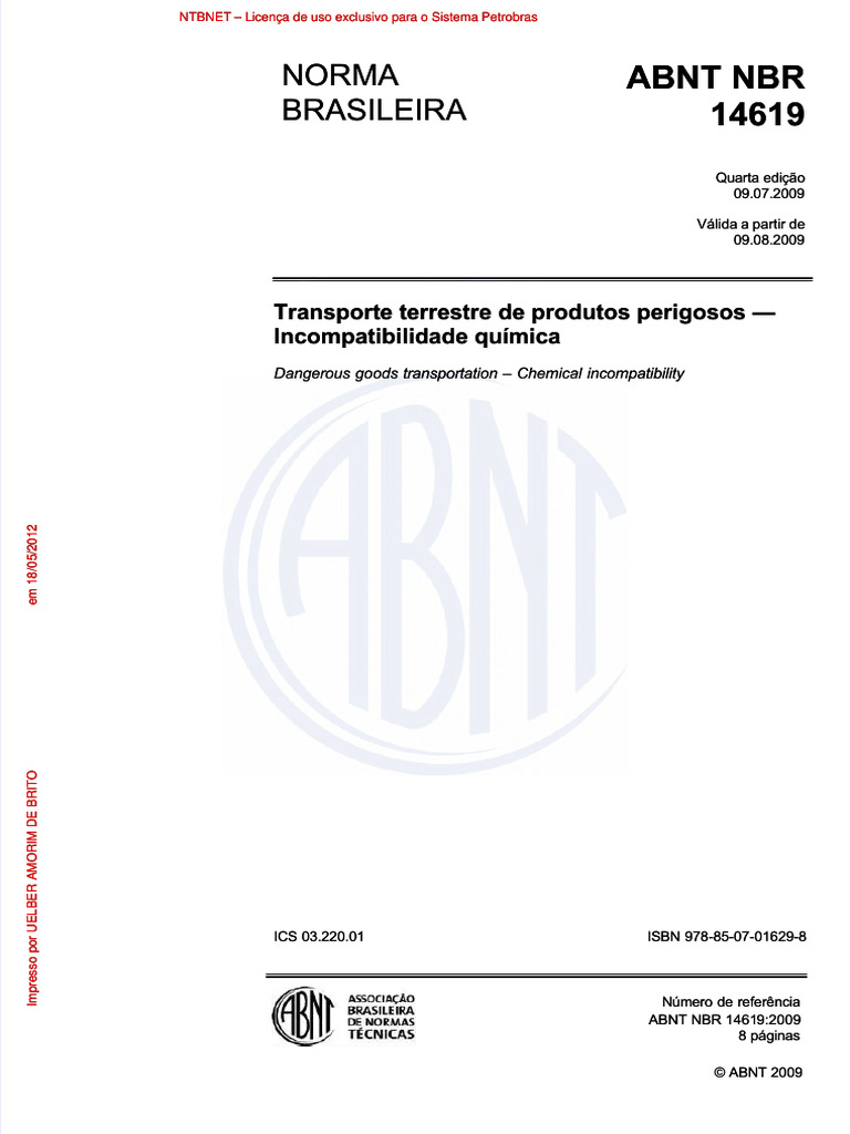 Transporte de Produtos Perigosos: NBR 14619 | PDF | Pirotecnia | Química