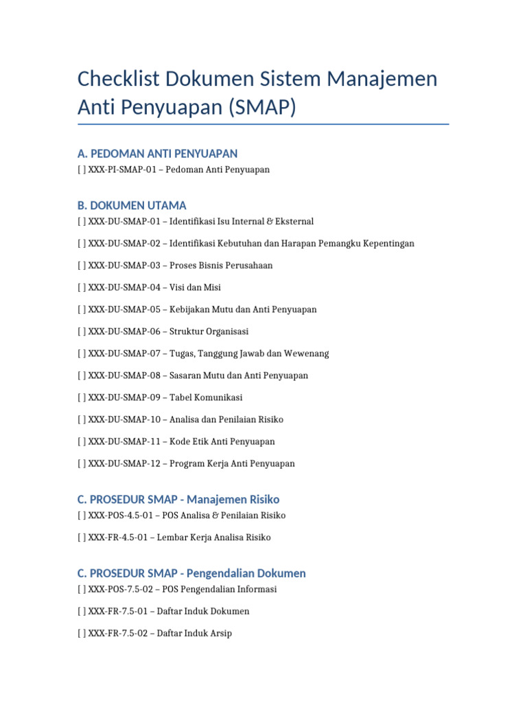 Checklist Dokumen SMAP | PDF