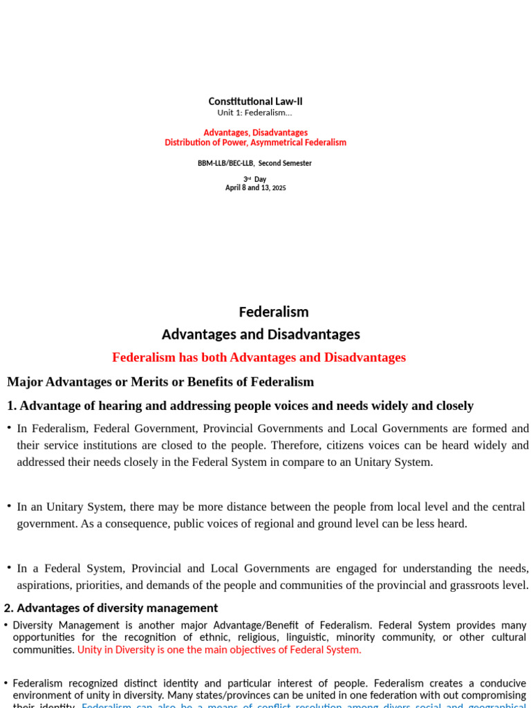 3rdday, Const - Ii, 2nd Sem, Advantages of Federalism | PDF ...