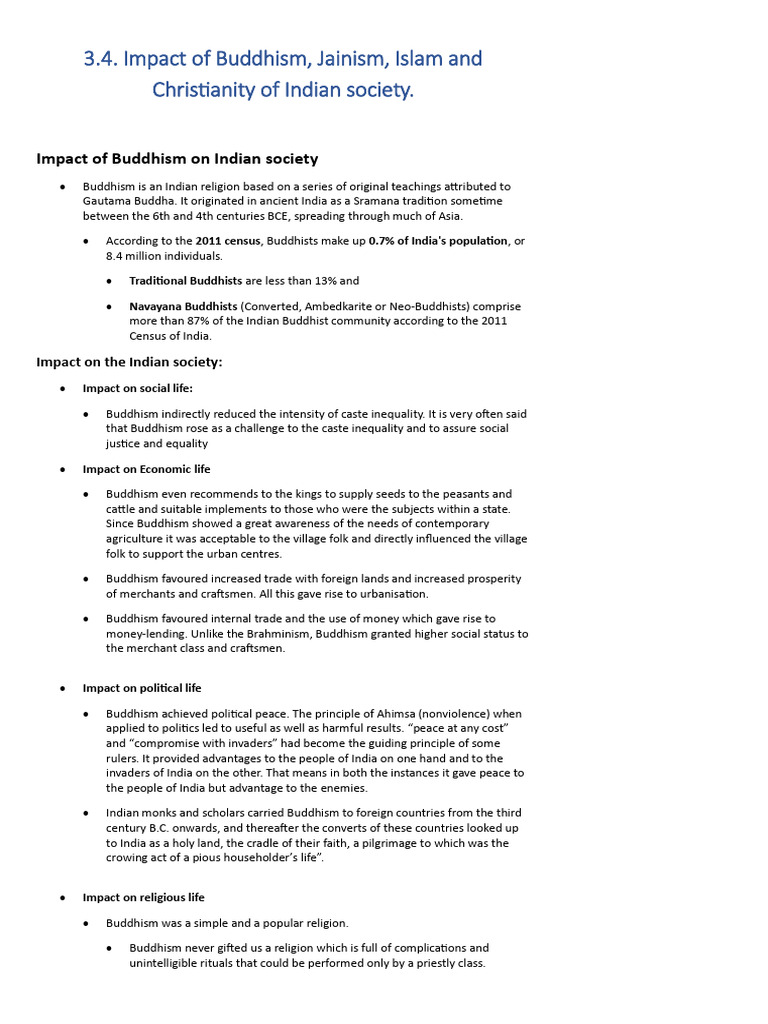 Influence of Buddhism and Jainism in India | PDF