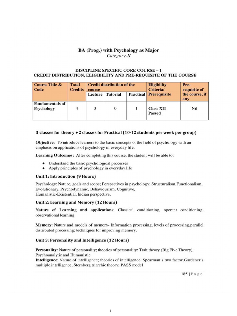 Psychology DSC 1+2 Maj&minor | PDF