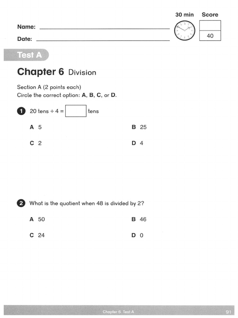 Math Test CH 06 Test A | PDF