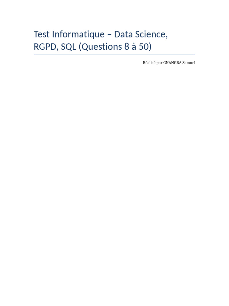 Test Data Science : RGPD et SQL | PDF | SQL | Bases de données