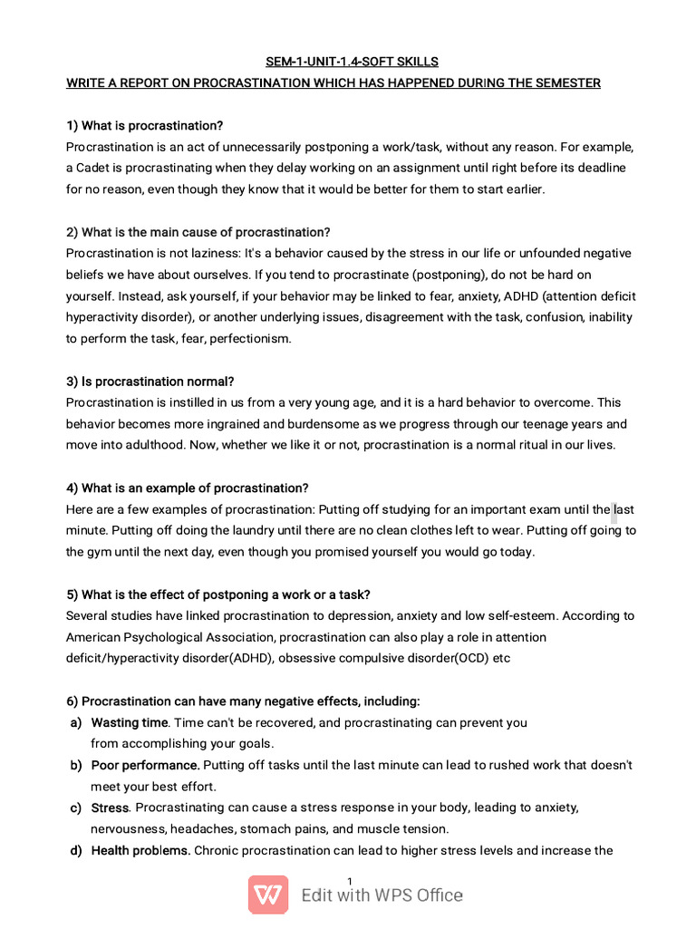 Understanding Procrastination: Causes & Solutions | PDF | Professional ...
