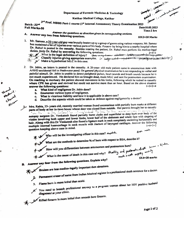Forensic Medicine Assessment Questions | PDF | Autopsy