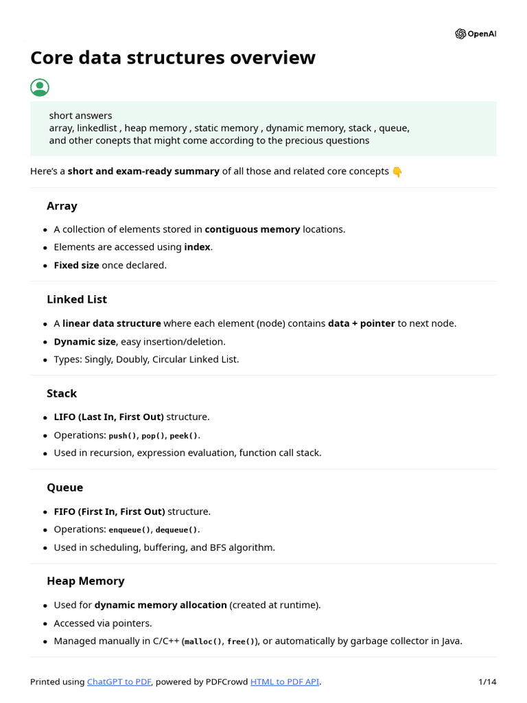 Core Data Structures Overview | PDF | Queue (Abstract Data Type ...