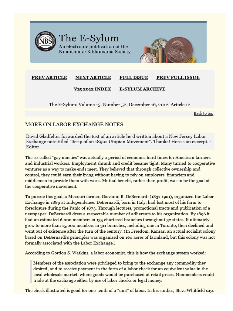 Labor Exchange Notes of the 1890s | PDF | Money | Value (Economics)
