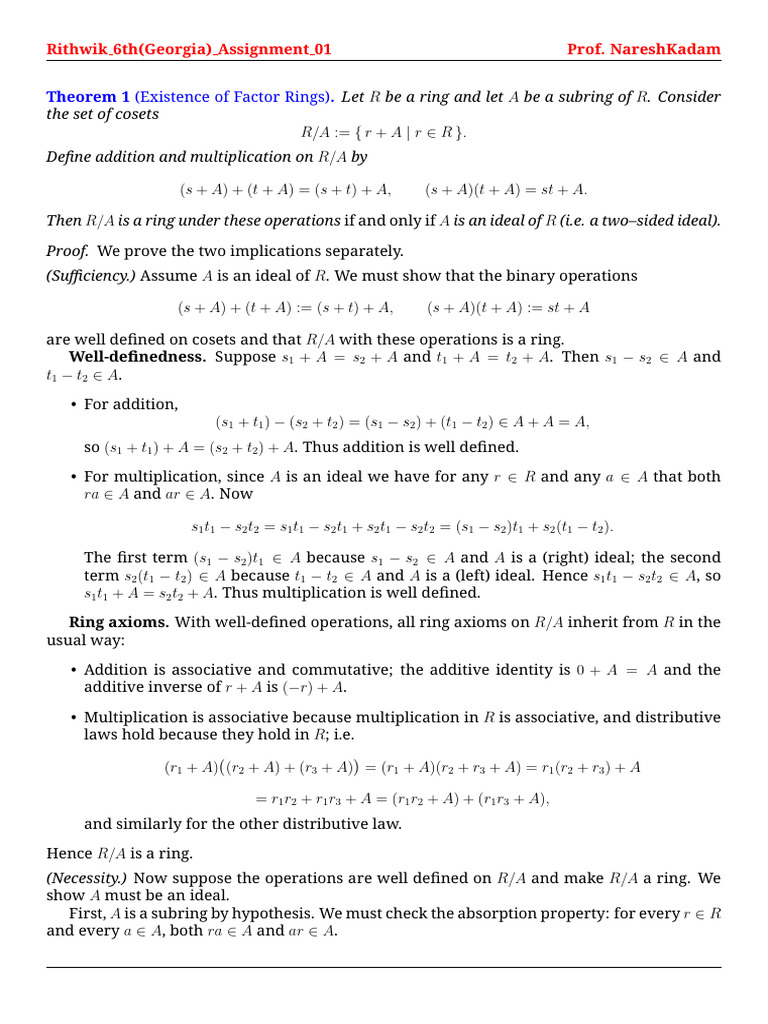 Factor Rings and Ideals in Algebra | PDF | Ring (Mathematics) | Field ...