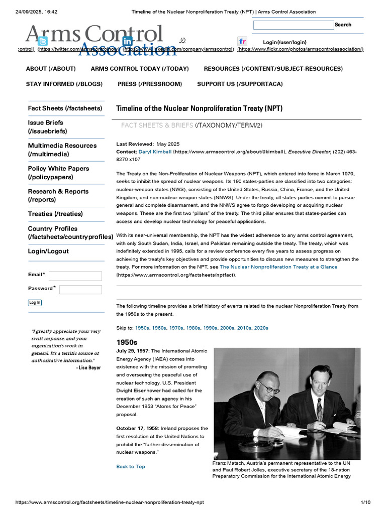 NPT Timeline: Key Events in Nuclear Control | PDF | Treaty On The Non ...