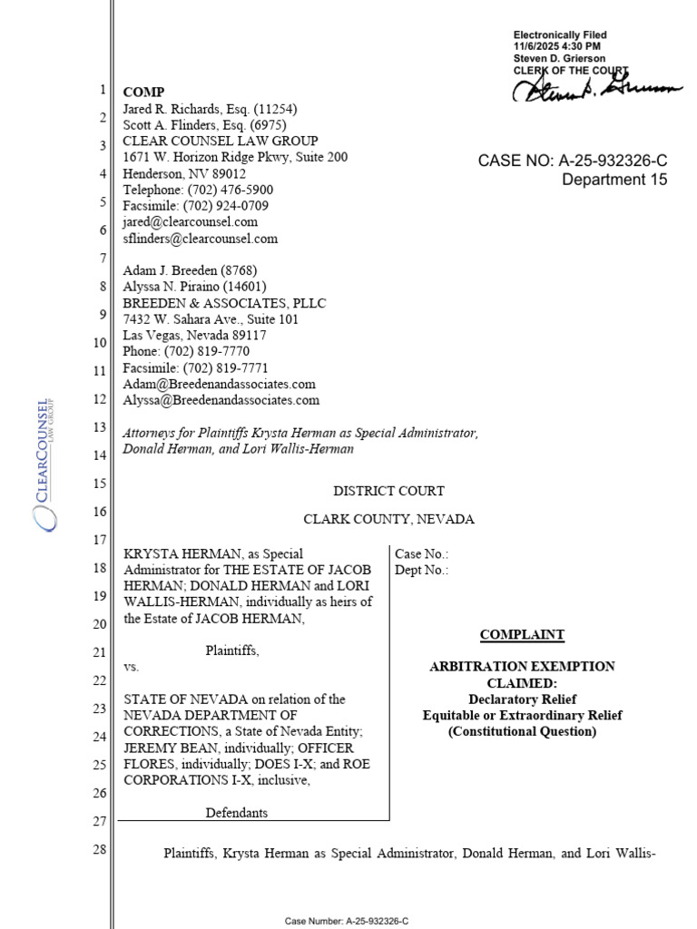Jacob Herman Case Against Nevada DOC | PDF | Damages | Eighth Amendment ...