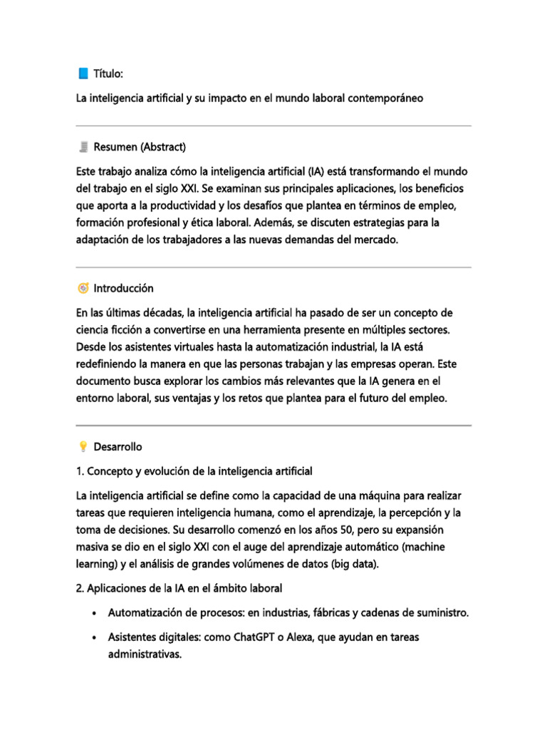 Impacto de la IA en el Trabajo Actual | PDF | Inteligencia artificial ...