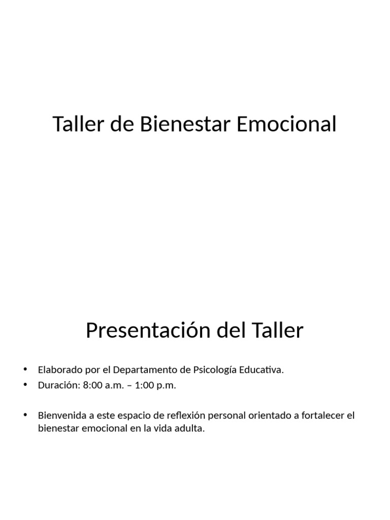 Taller de Bienestar Emocional para Adultos | PDF | Las emociones ...