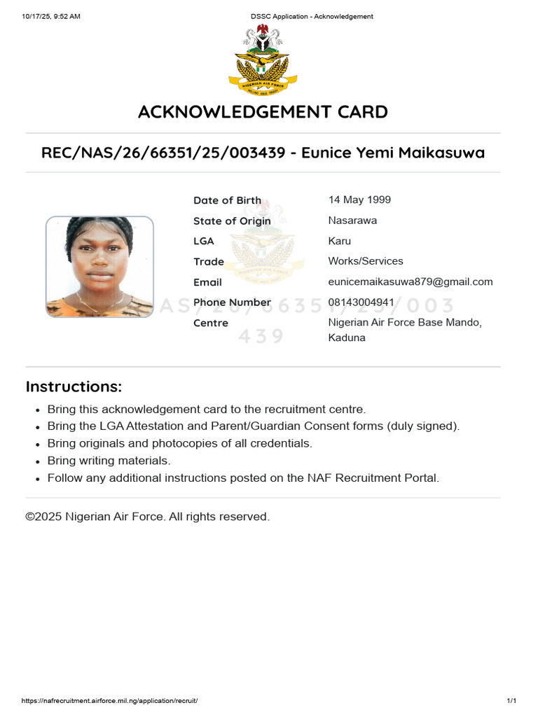 DSSC Application - Acknowledgement (Eunice) | PDF